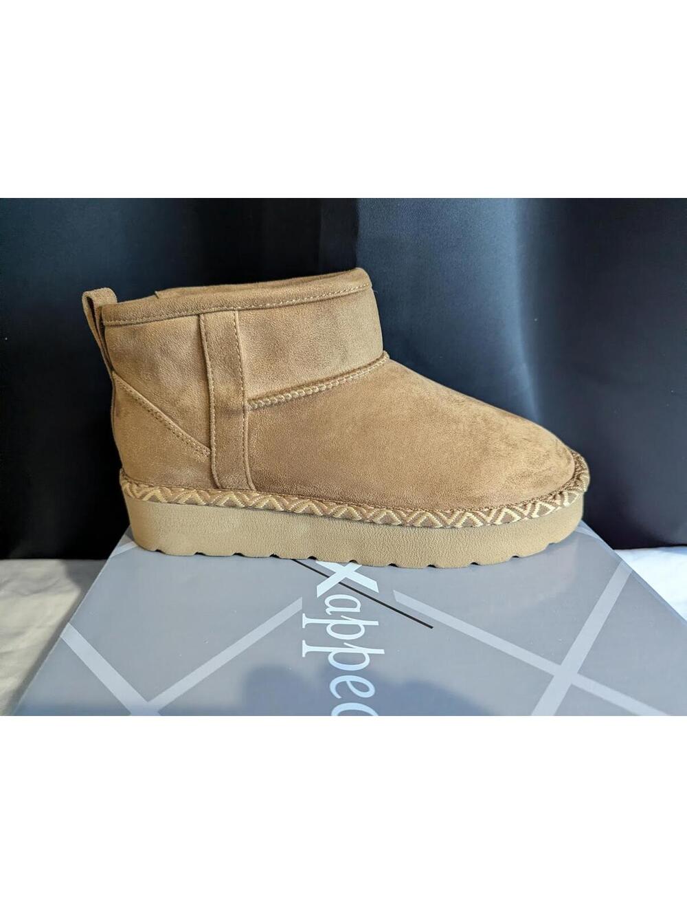 Xappeal Keegan Platform Fur Mini Boots Womens Size 7 Ankle Booties Brown Tan NIB